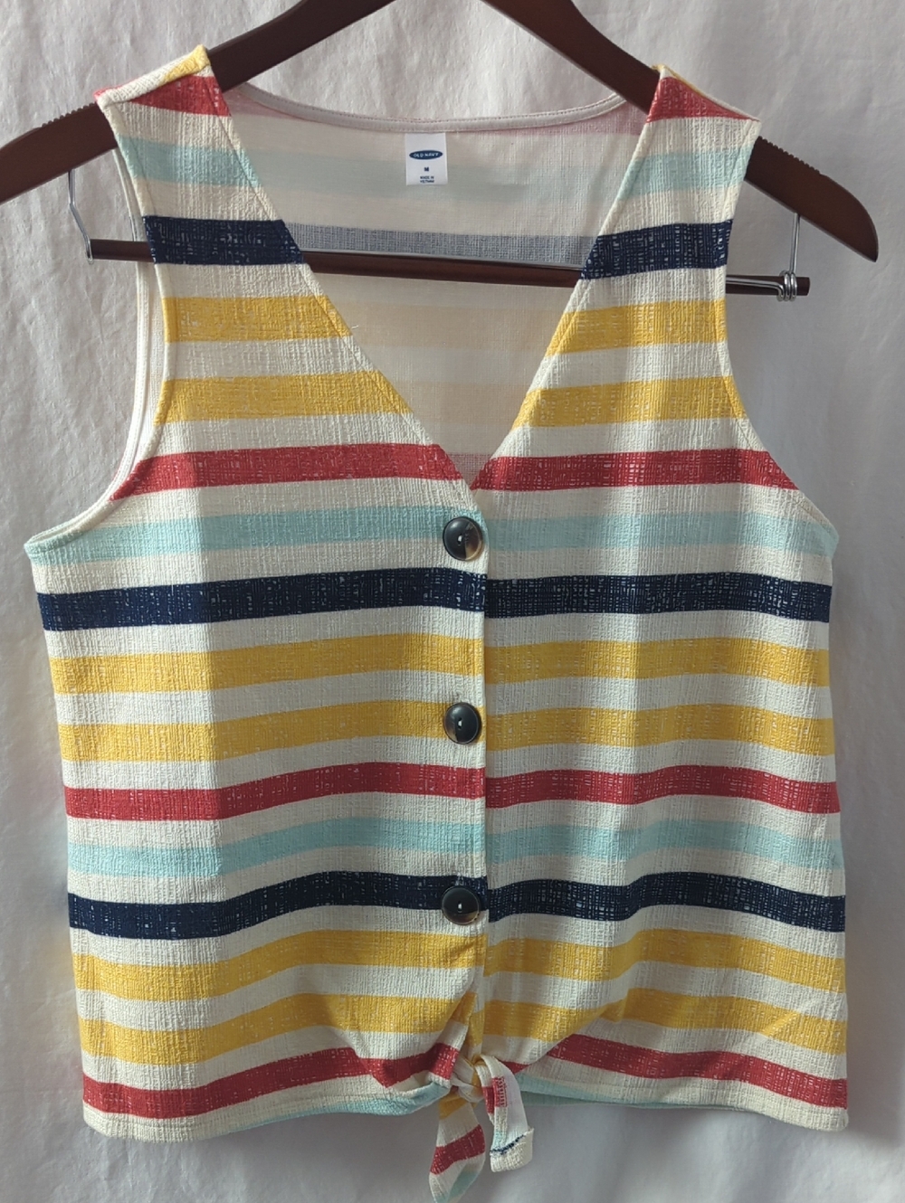 Old Navy Cropped Multi-Stripe Tie-Front Tank Top | Textured Knit | Size M